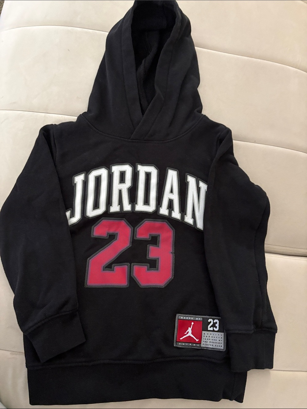 Jordan Black Hoodie with Red 23 and White Lettering